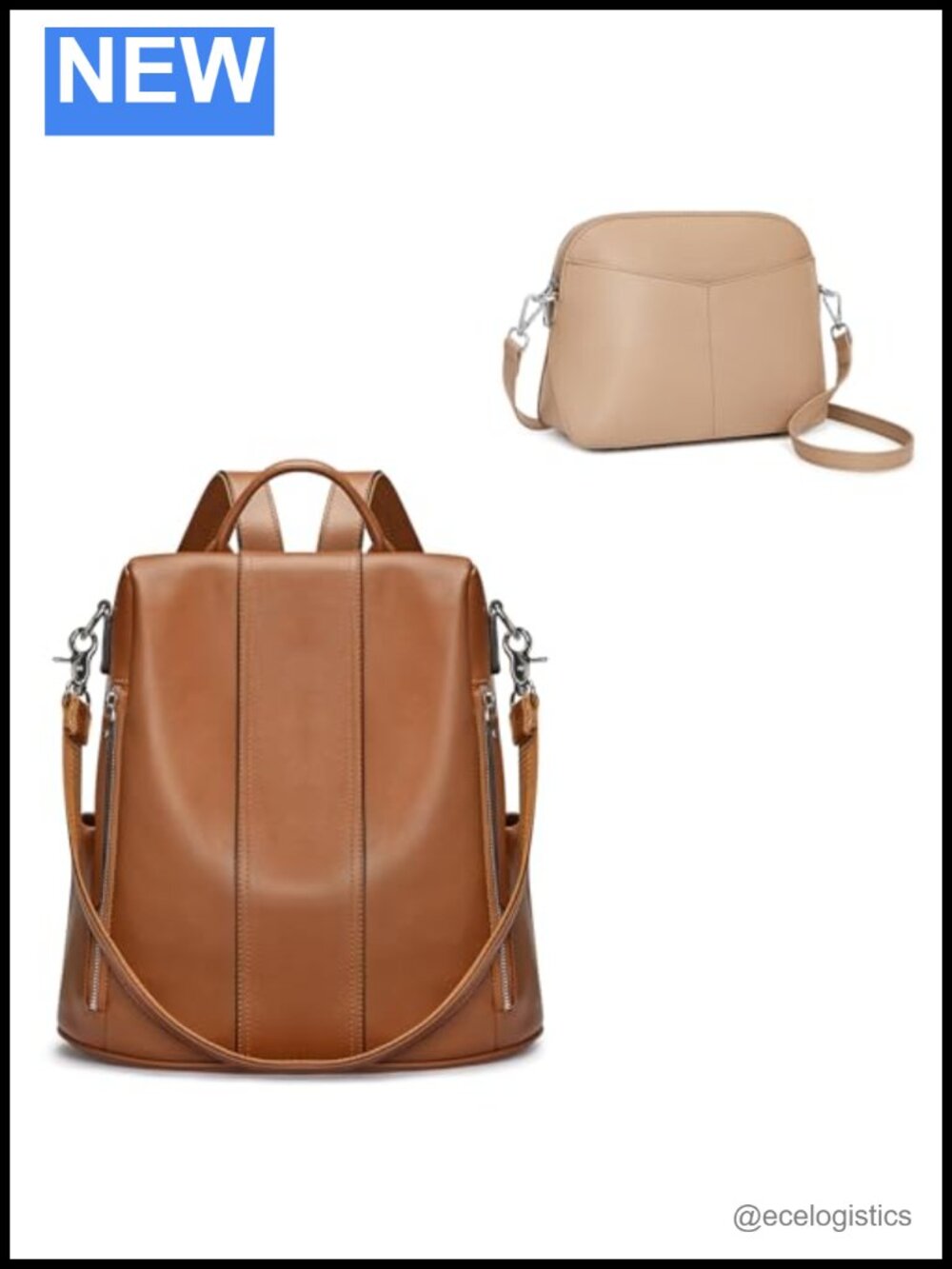 Genuine Leather Backpack Purse Crossbody Bag Bundle Anti Theft Women